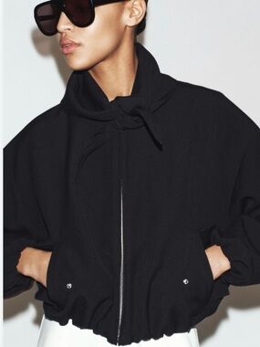 Zara Black Bomber Jacket with removable scarf L